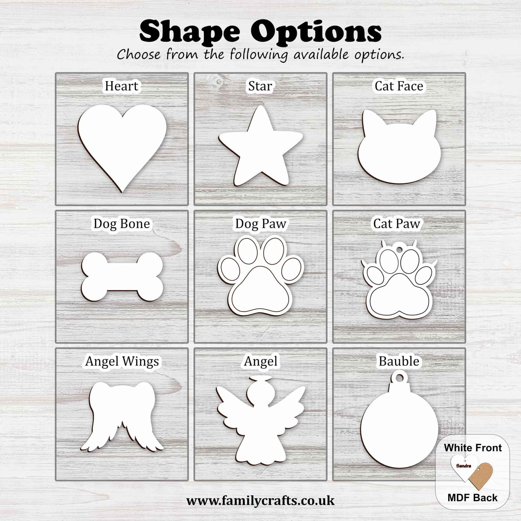 Engraved white hearts and shape options