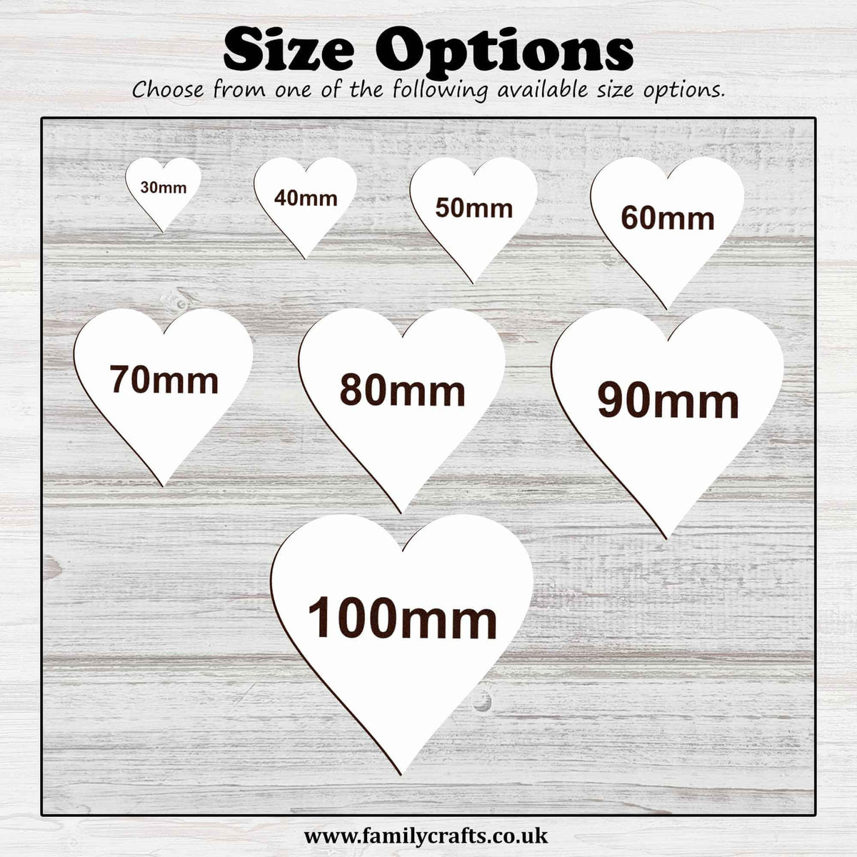 Engraved white hearts size options