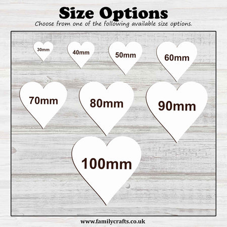 Engraved white hearts size options