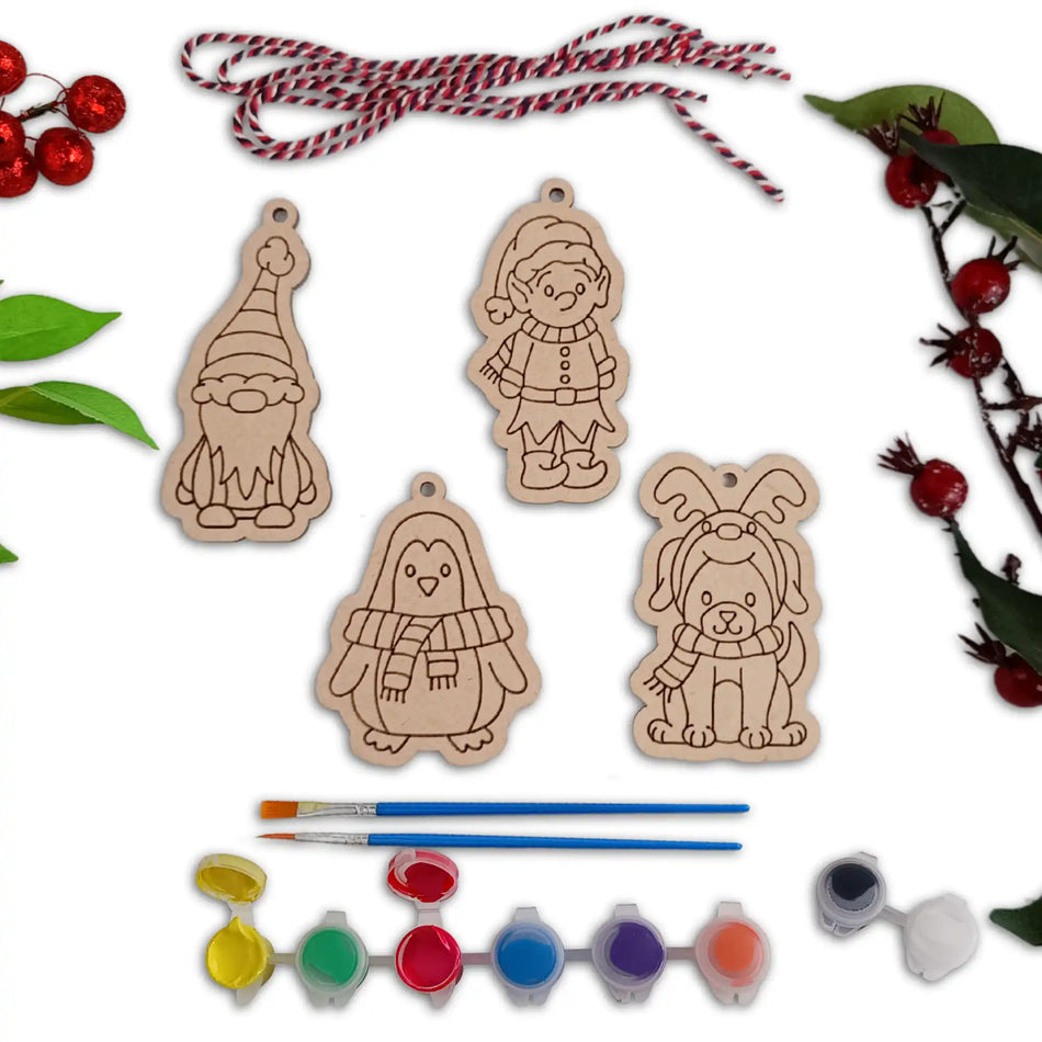 Wooden Holiday Ornaments Kit - Paint Handmade Christmas Decorations