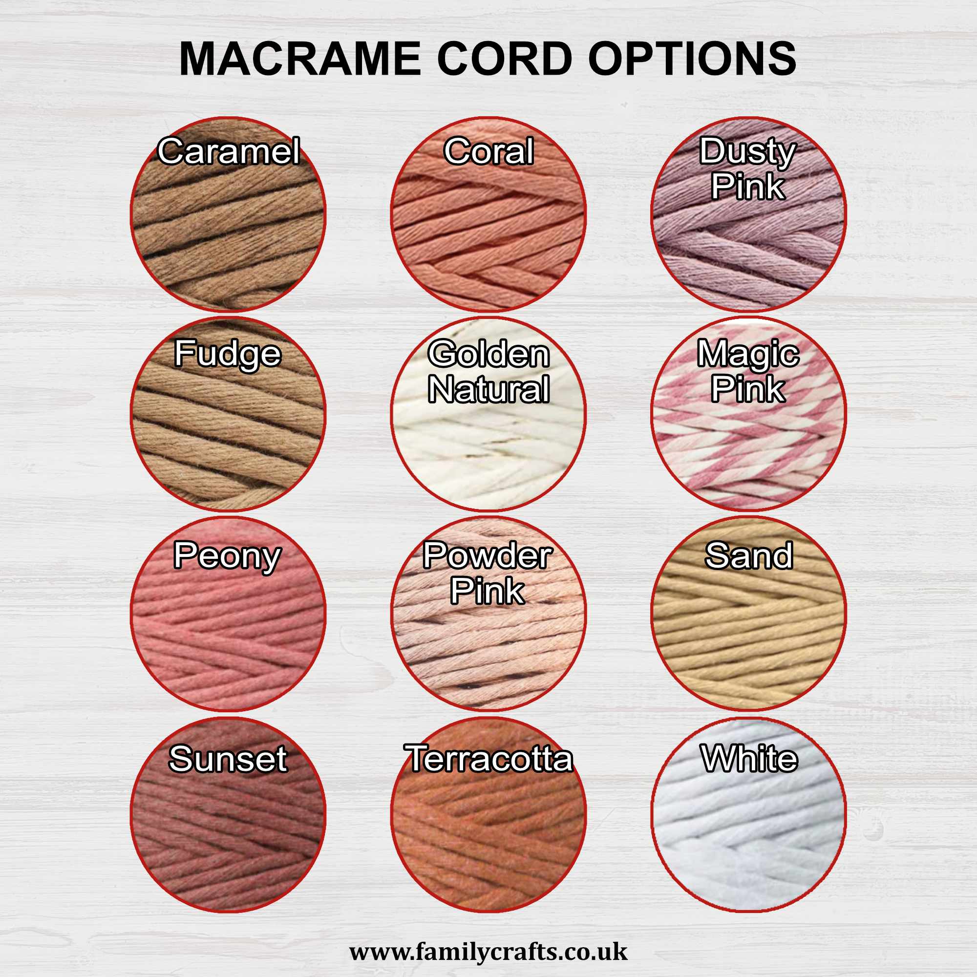 Macrame Cord Colour Options