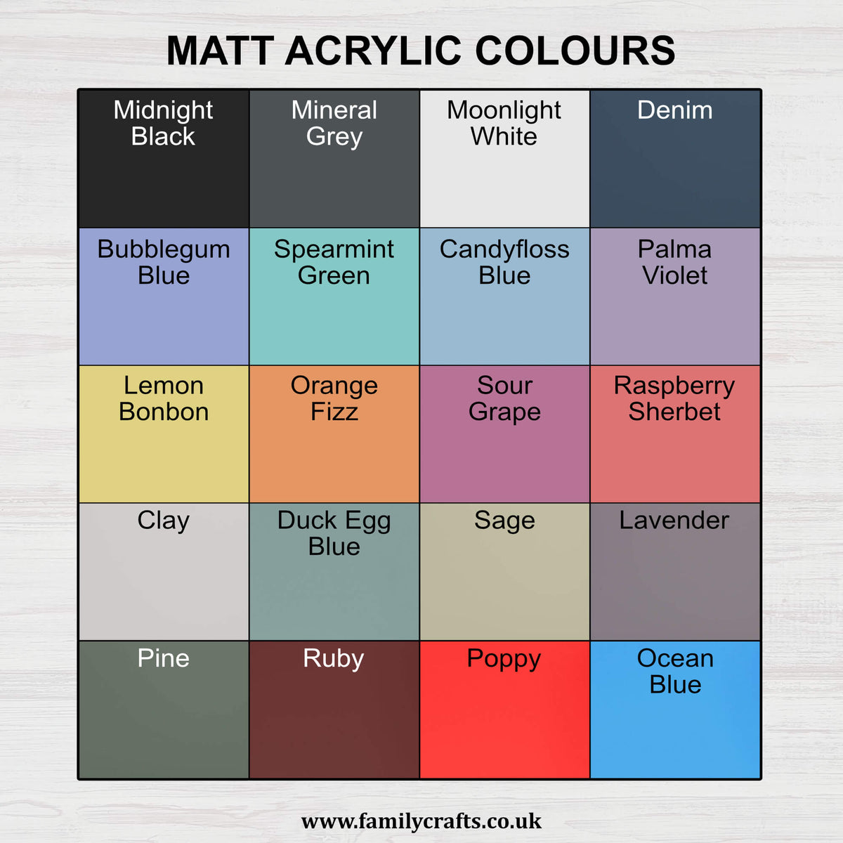 Matt Acrylic Colour Options