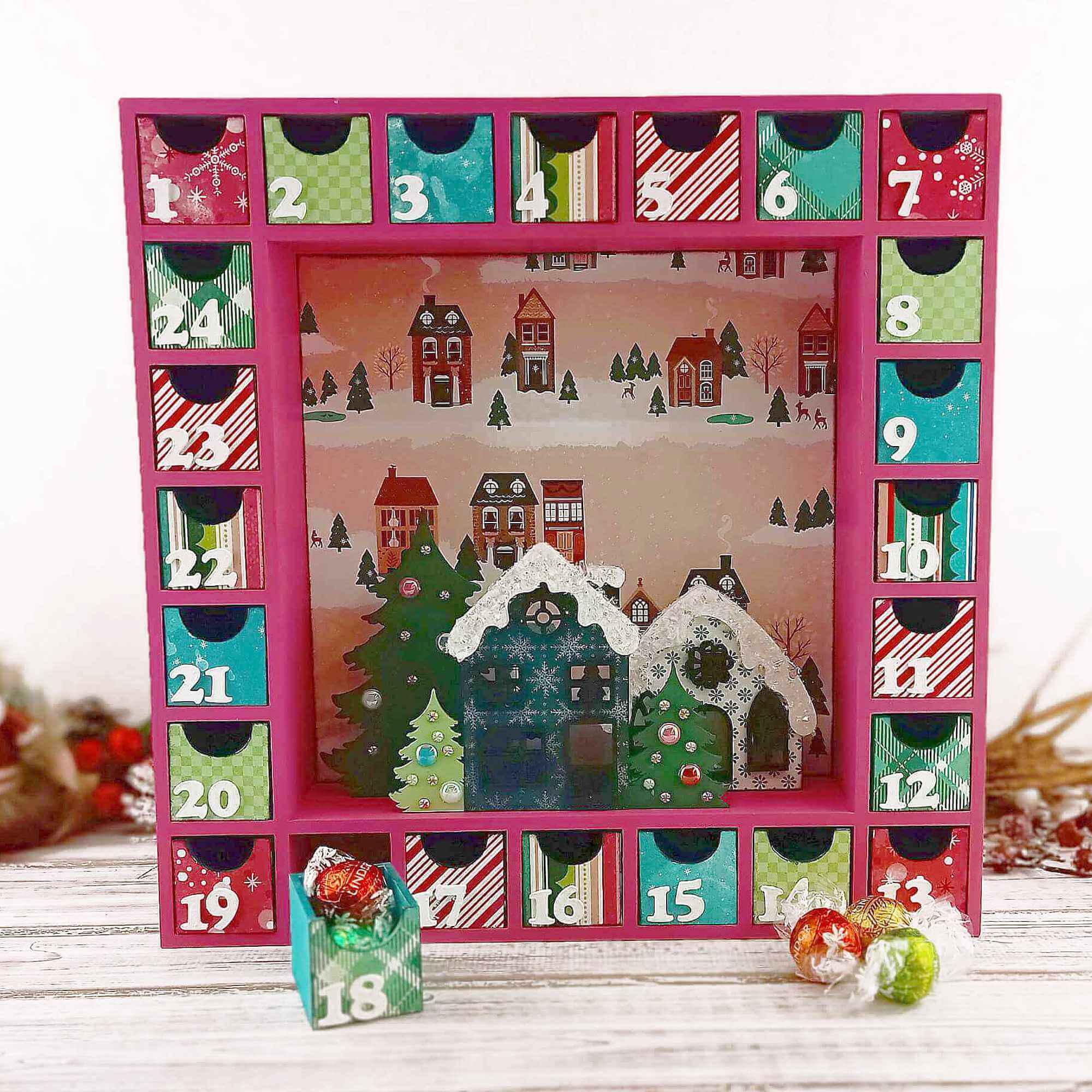 Christmas Houses Advent Calendar with 24 Drawers