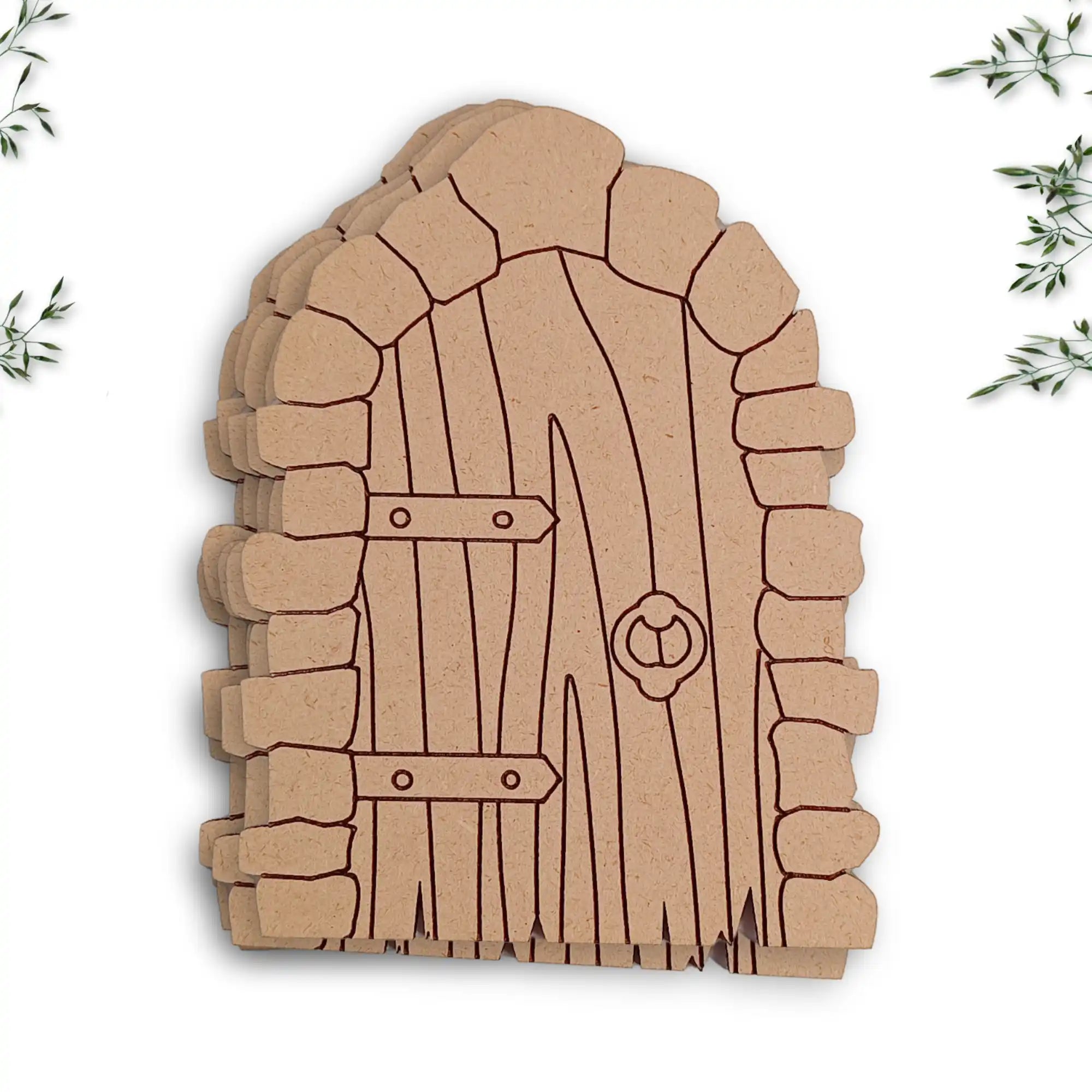 Stone Block Fairy Door Bundle with Woodgrain