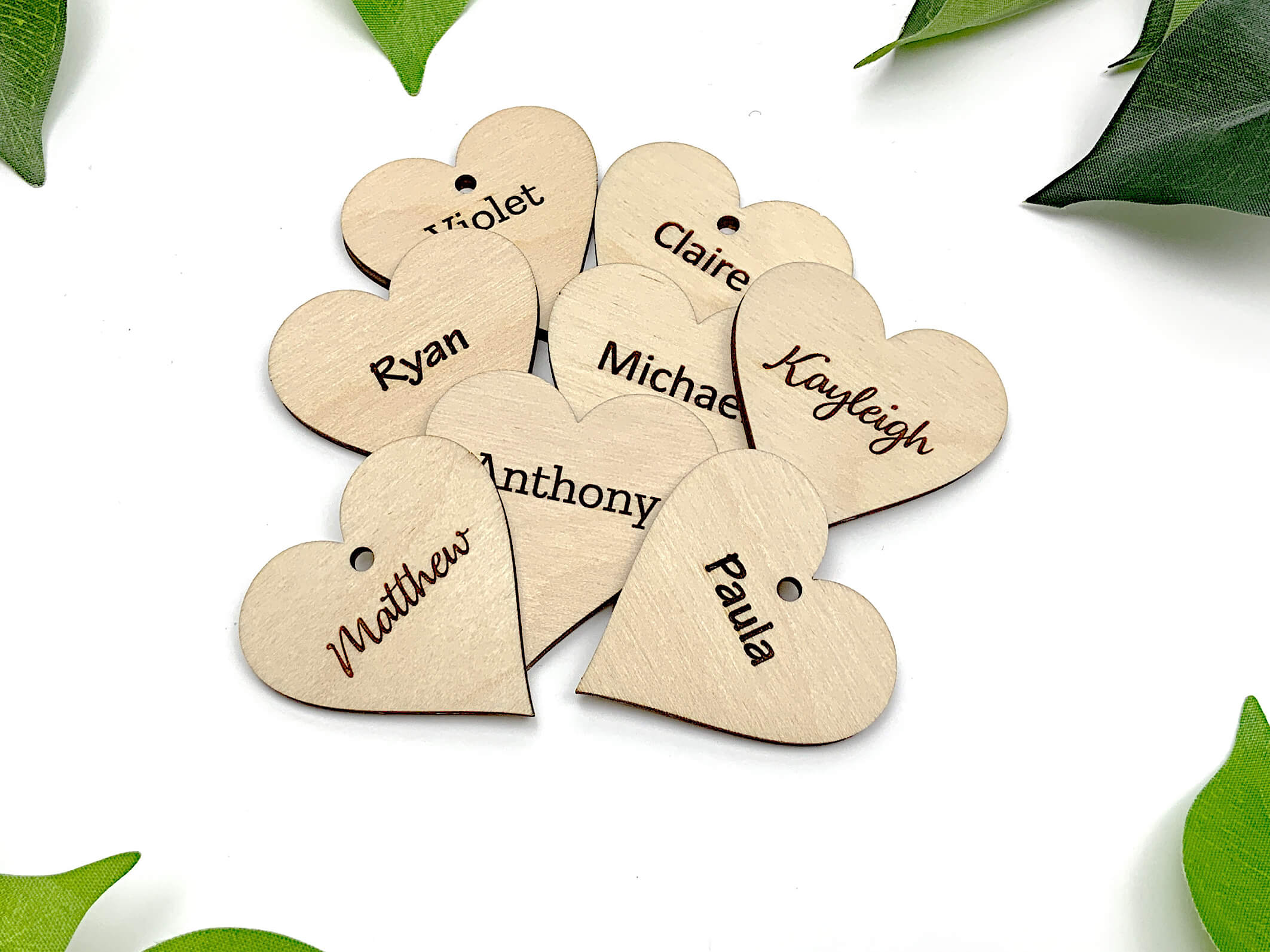 Wooden Cursive Personalised Hearts Love Hearts Engraved Family Tree Heart  40mm